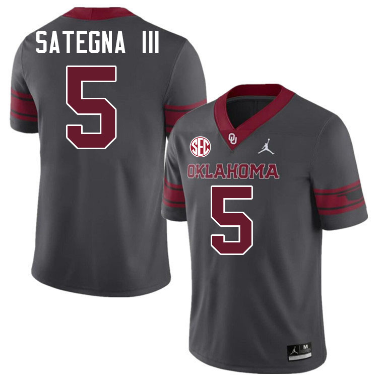 Oklahoma Sooners #5 Isaiah Sategna III College Football Jerseys,Uniforms-Charcoal